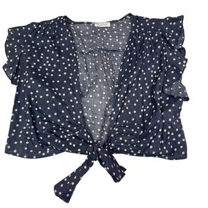 Bucket List Navy Blue Polka Dot Tie Front Top‎ – Size M